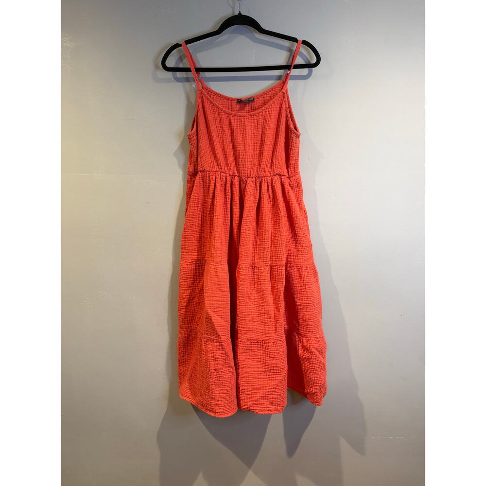 Chelsea & Theodore Coral Cotton Tiered Midi Dress L